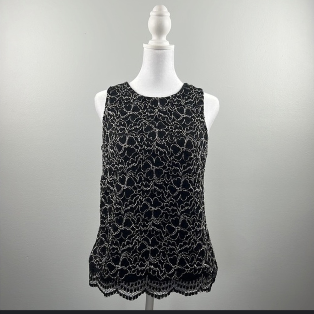 Elle Black and White Lace Floral Tank Top